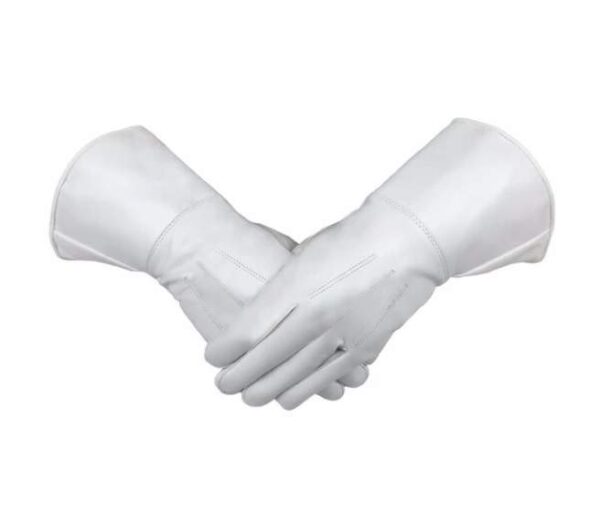 Masonic Piper Drummer Leather Gloves White Soft Leather Knight Templar