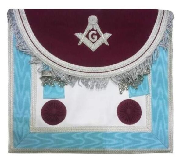 Master Mason Silver Embroidered Apron - Maroon and Sky Blue