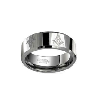 FREEMASON TUNGSTEN RING WITH BEVELED EDGE STEEL COLOR